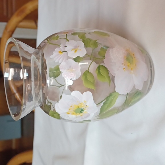 GLASS ARYRLIC Pink Hand Painted Vase 6.5 T 13 R. - Picture 7 of 8